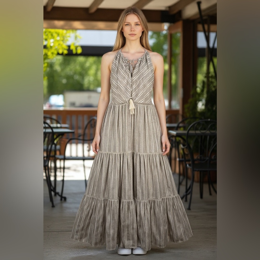 Love‎ The Label Sam Coba striped crochet tiered midi Dress sz S